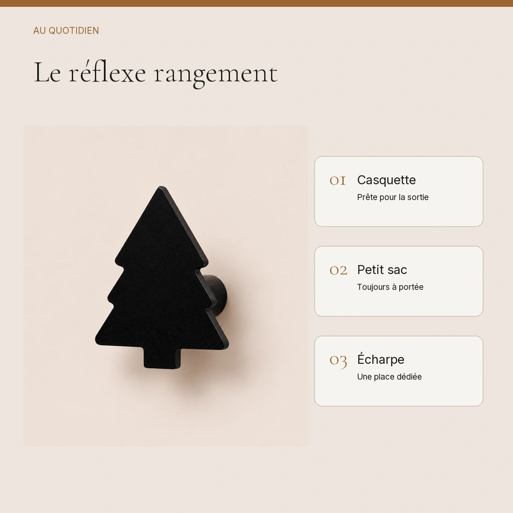 Crochet mural en bois motif Arbre noir pour chambre enfant – idées pour ranger les accessoires enfant