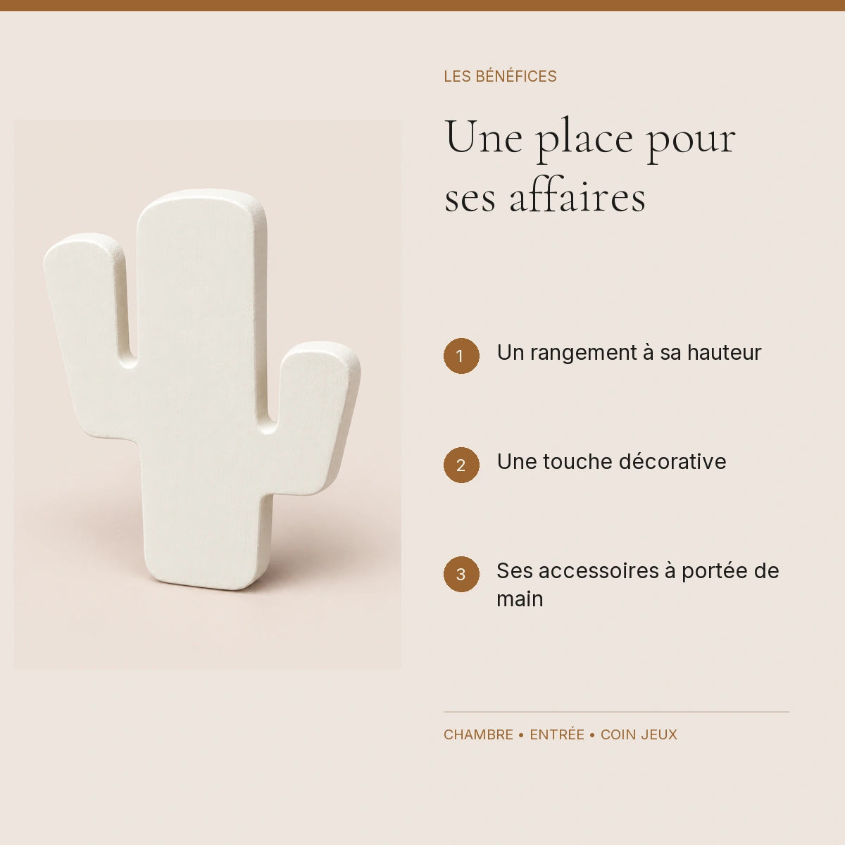 Crochet mural en bois motif Cactus blanc pour chambre enfant – bénéfices pour organiser la chambre enfant