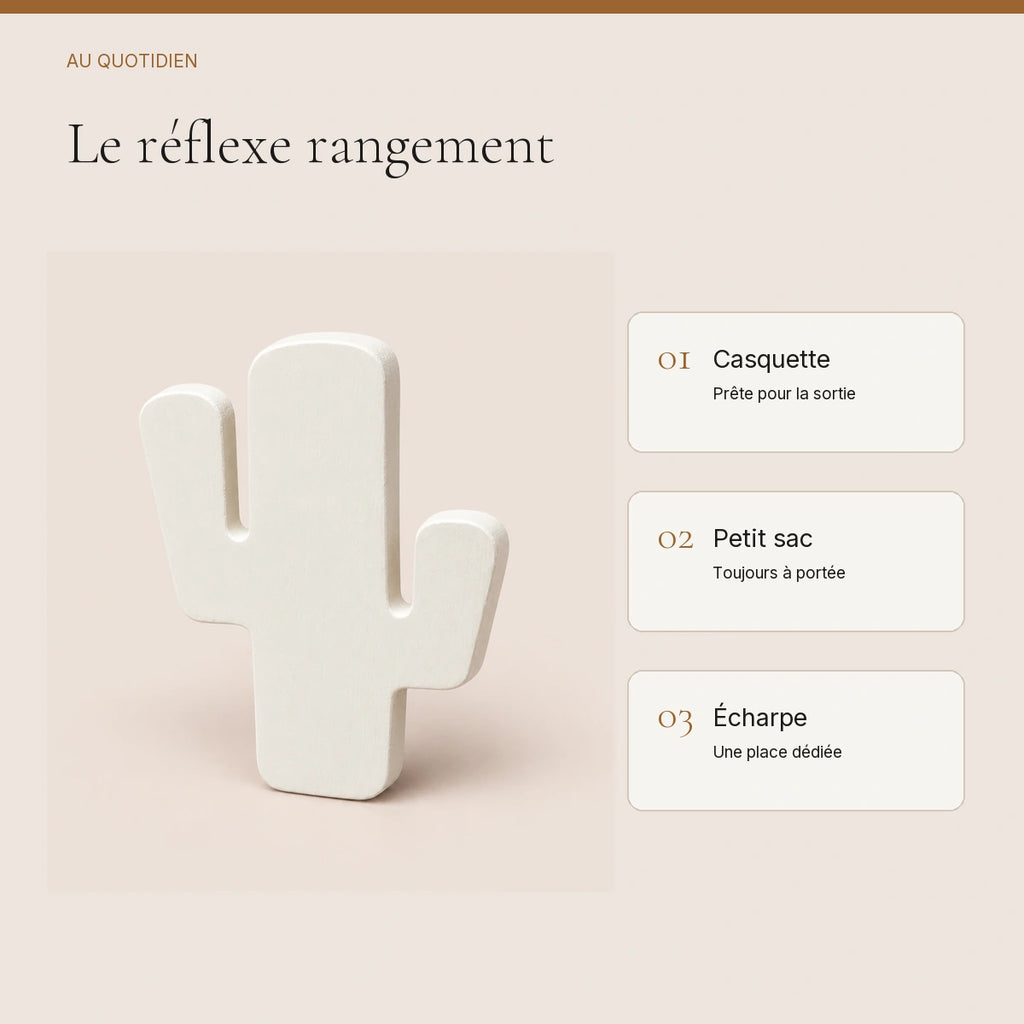 Crochet mural en bois motif Cactus blanc pour chambre enfant – idées pour ranger les accessoires enfant