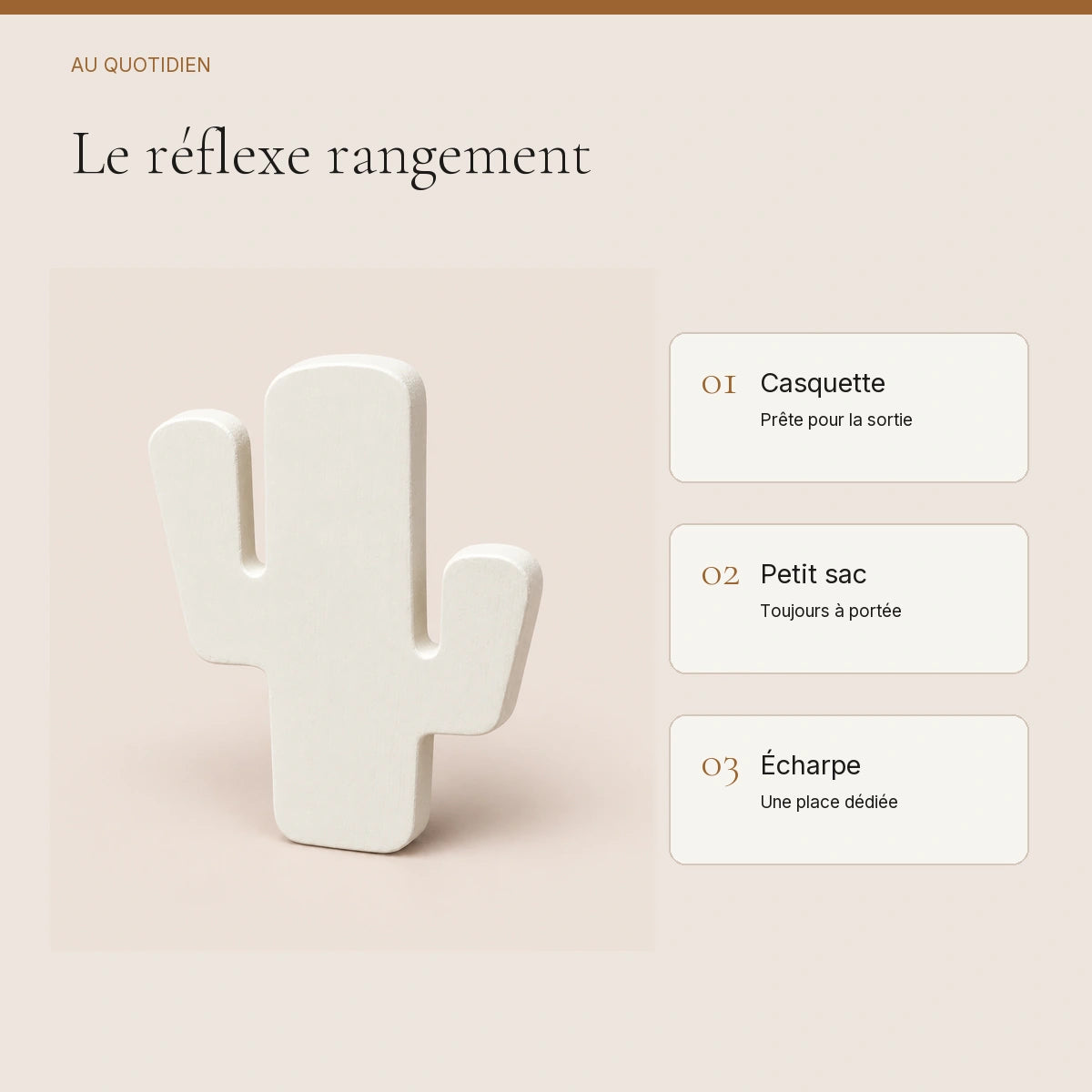 Crochet mural en bois motif Cactus blanc pour chambre enfant – idées pour ranger les accessoires enfant