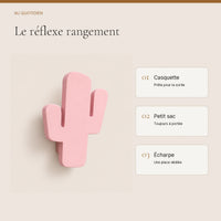 Crochet mural en bois motif Cactus poudré pour chambre enfant – idées pour ranger les accessoires enfant