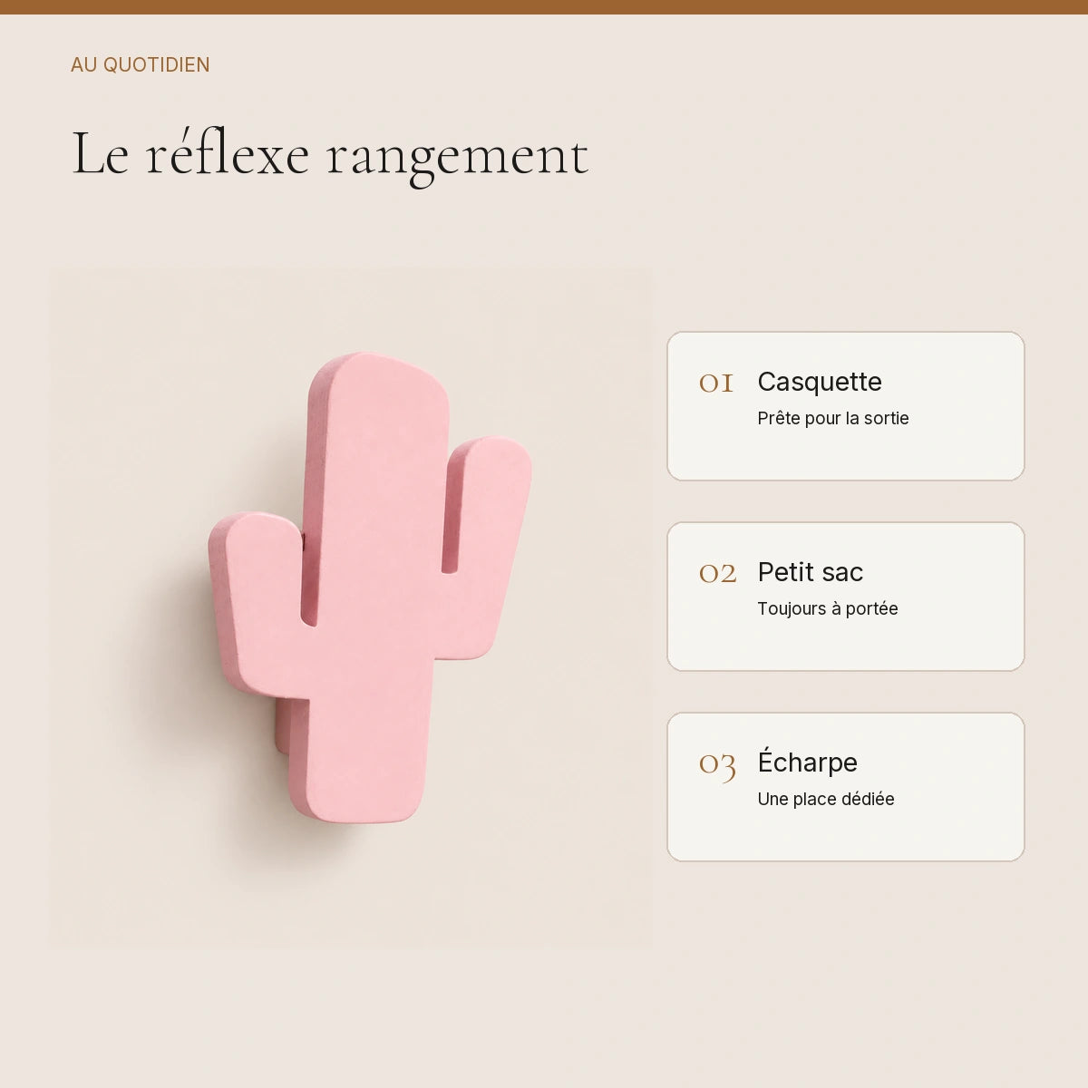 Crochet mural en bois motif Cactus poudré pour chambre enfant – idées pour ranger les accessoires enfant