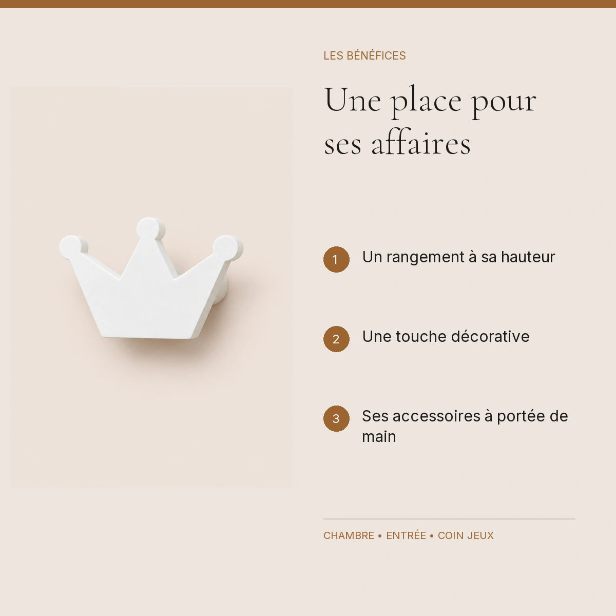 Crochet mural en bois motif Couronne blanche pour chambre enfant – bénéfices pour organiser la chambre enfant