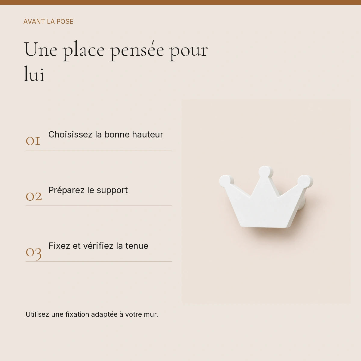 Crochet mural en bois motif Couronne blanche pour chambre enfant – conseils de pose et de fixation murale