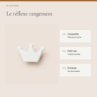 Crochet mural en bois motif Couronne blanche pour chambre enfant – idées pour ranger les accessoires enfant