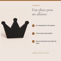 Crochet mural en bois motif Couronne noire pour chambre enfant – bénéfices pour organiser la chambre enfant
