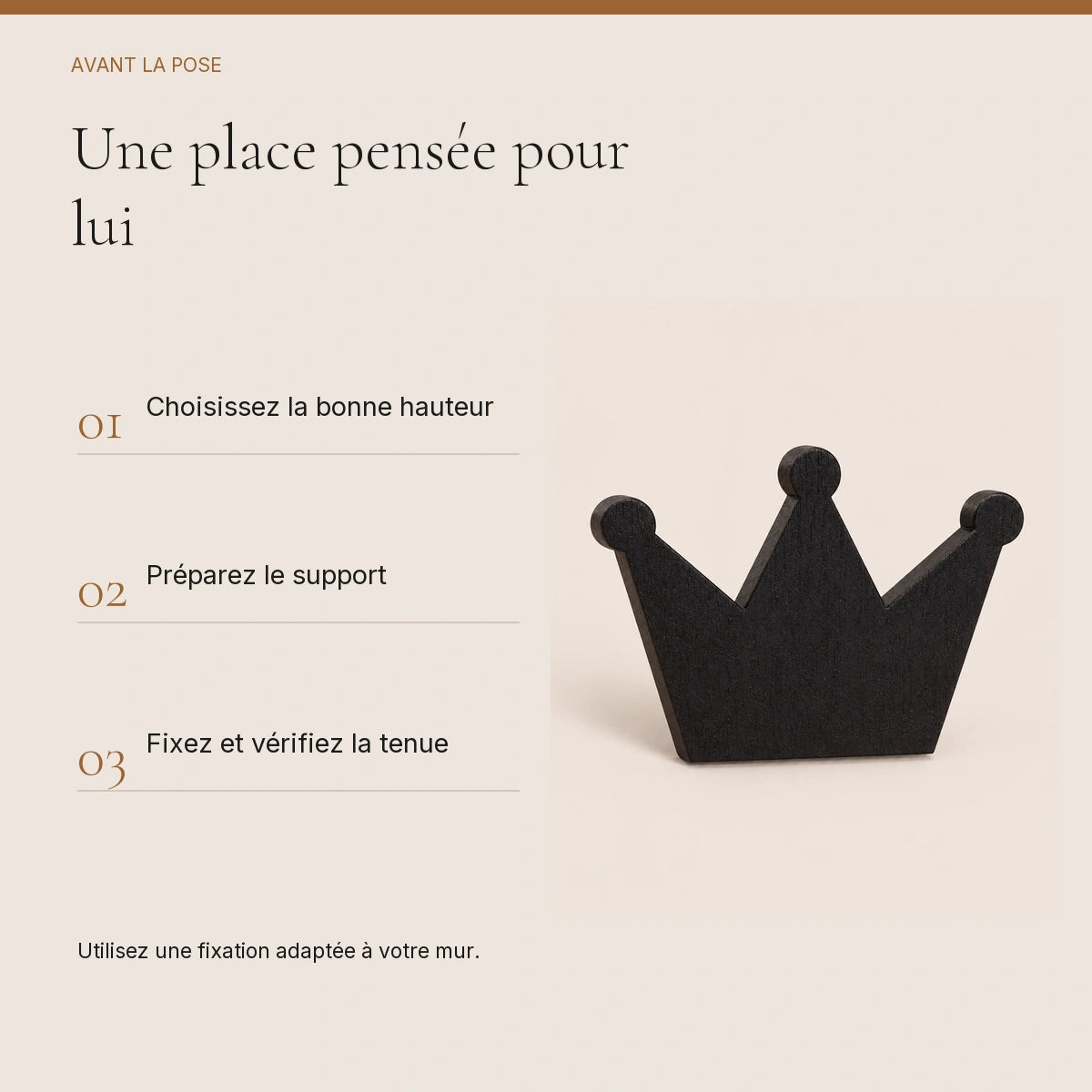 Crochet mural en bois motif Couronne noire pour chambre enfant – conseils de pose et de fixation murale