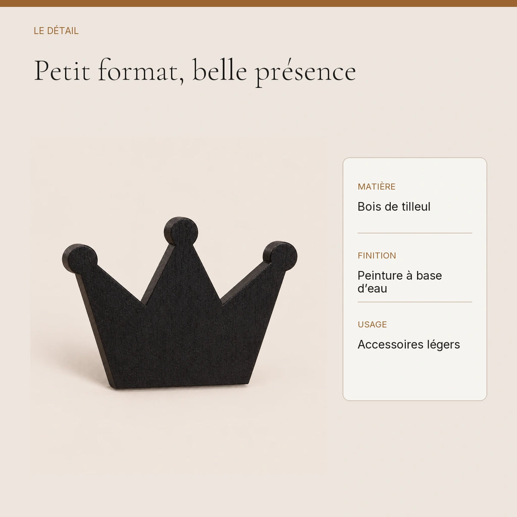 Crochet mural en bois motif Couronne noire pour chambre enfant – détail du bois peint et de la finition