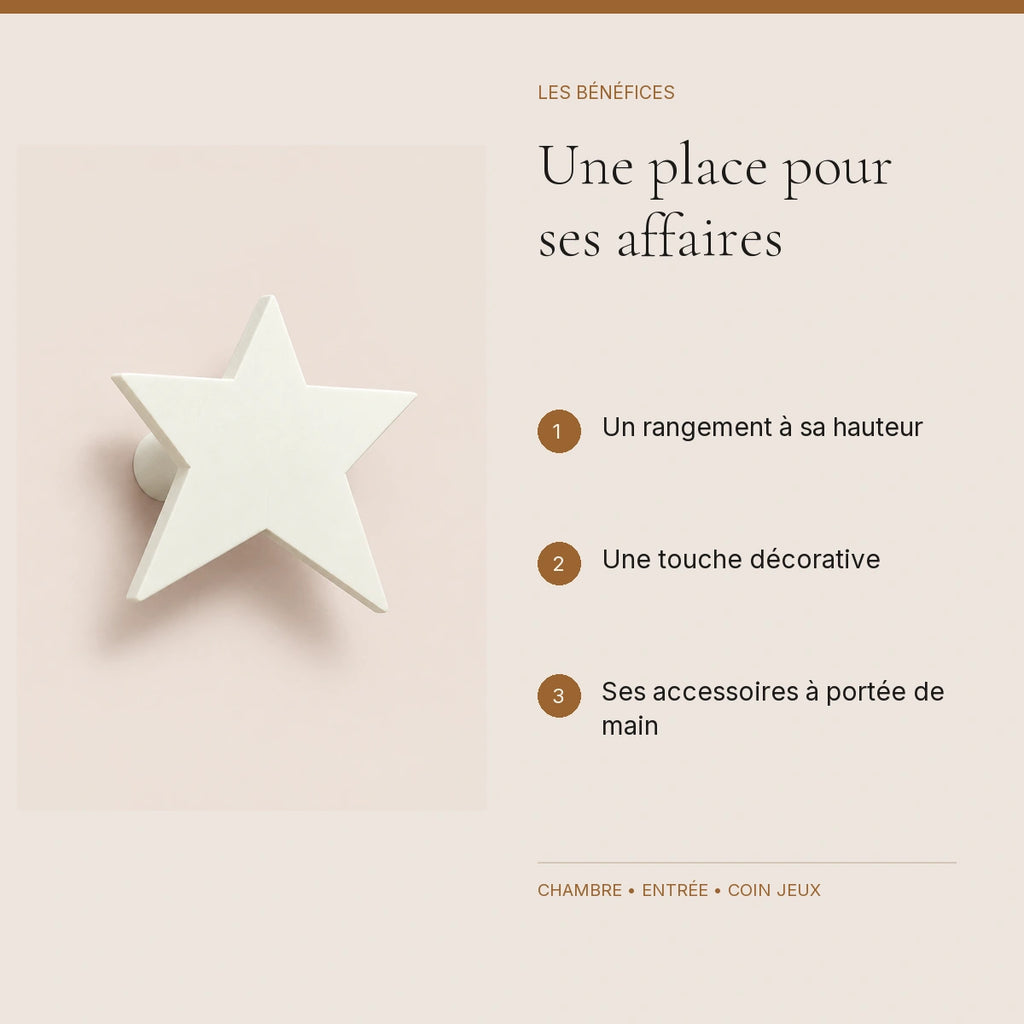Crochet mural en bois motif Étoile blanche pour chambre enfant – bénéfices pour organiser la chambre enfant