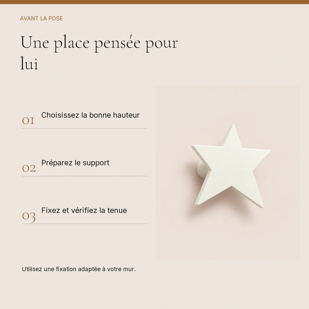 Crochet mural en bois motif Étoile blanche pour chambre enfant – conseils de pose et de fixation murale