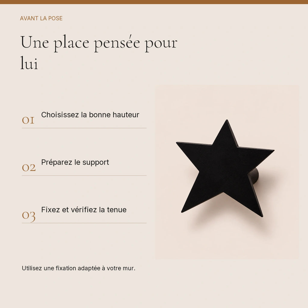 Crochet mural en bois motif Étoile noire pour chambre enfant – conseils de pose et de fixation murale