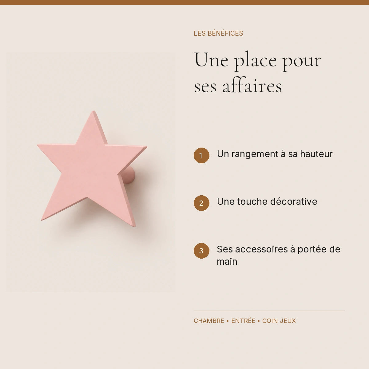 Crochet mural en bois motif Étoile rose pour chambre enfant – bénéfices pour organiser la chambre enfant