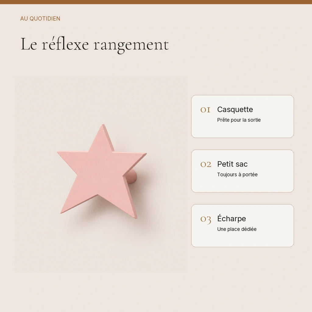 Crochet mural en bois motif Étoile rose pour chambre enfant – idées pour ranger les accessoires enfant