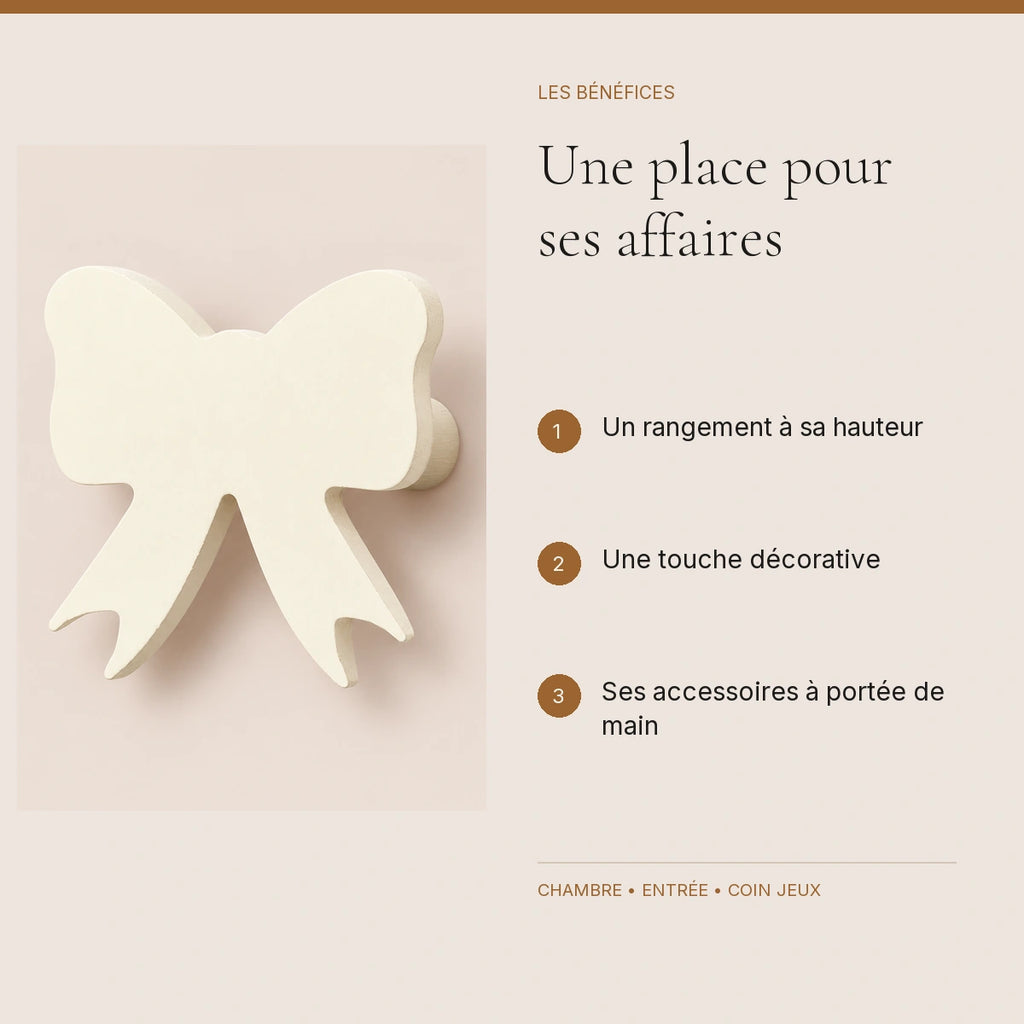 Crochet mural en bois motif Noeud blanc pour chambre enfant – bénéfices pour organiser la chambre enfant