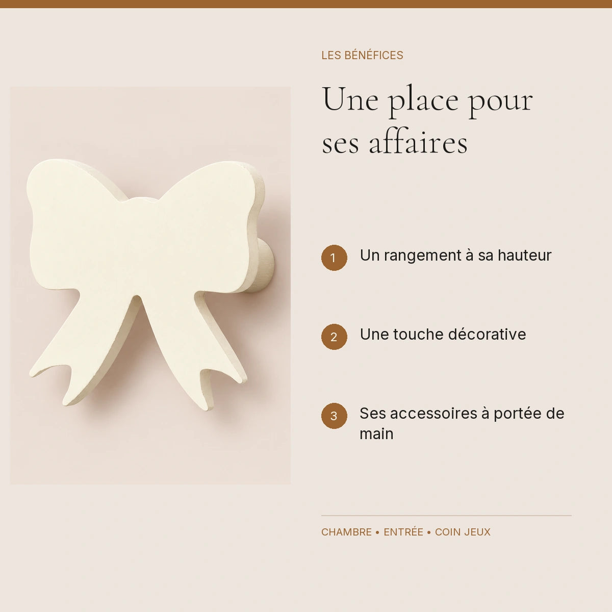 Crochet mural en bois motif Noeud blanc pour chambre enfant – bénéfices pour organiser la chambre enfant