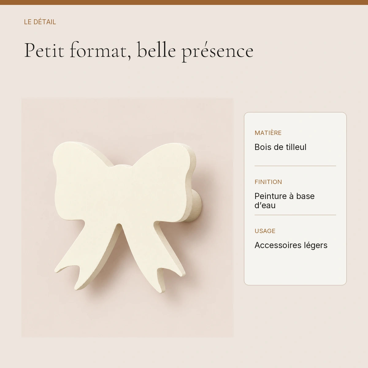 Crochet mural en bois motif Noeud blanc pour chambre enfant – détail du bois peint et de la finition