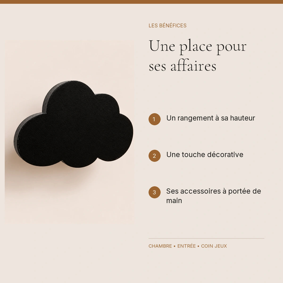 Crochet mural en bois motif Nuage noir pour chambre enfant – bénéfices pour organiser la chambre enfant