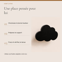 Crochet mural en bois motif Nuage noir pour chambre enfant – conseils de pose et de fixation murale