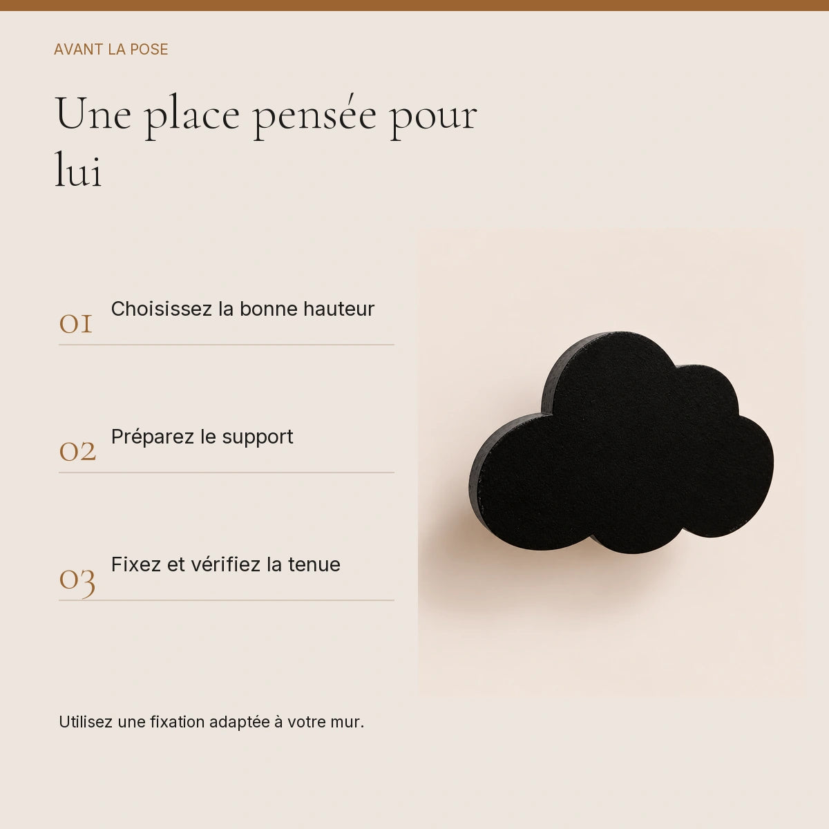 Crochet mural en bois motif Nuage noir pour chambre enfant – conseils de pose et de fixation murale