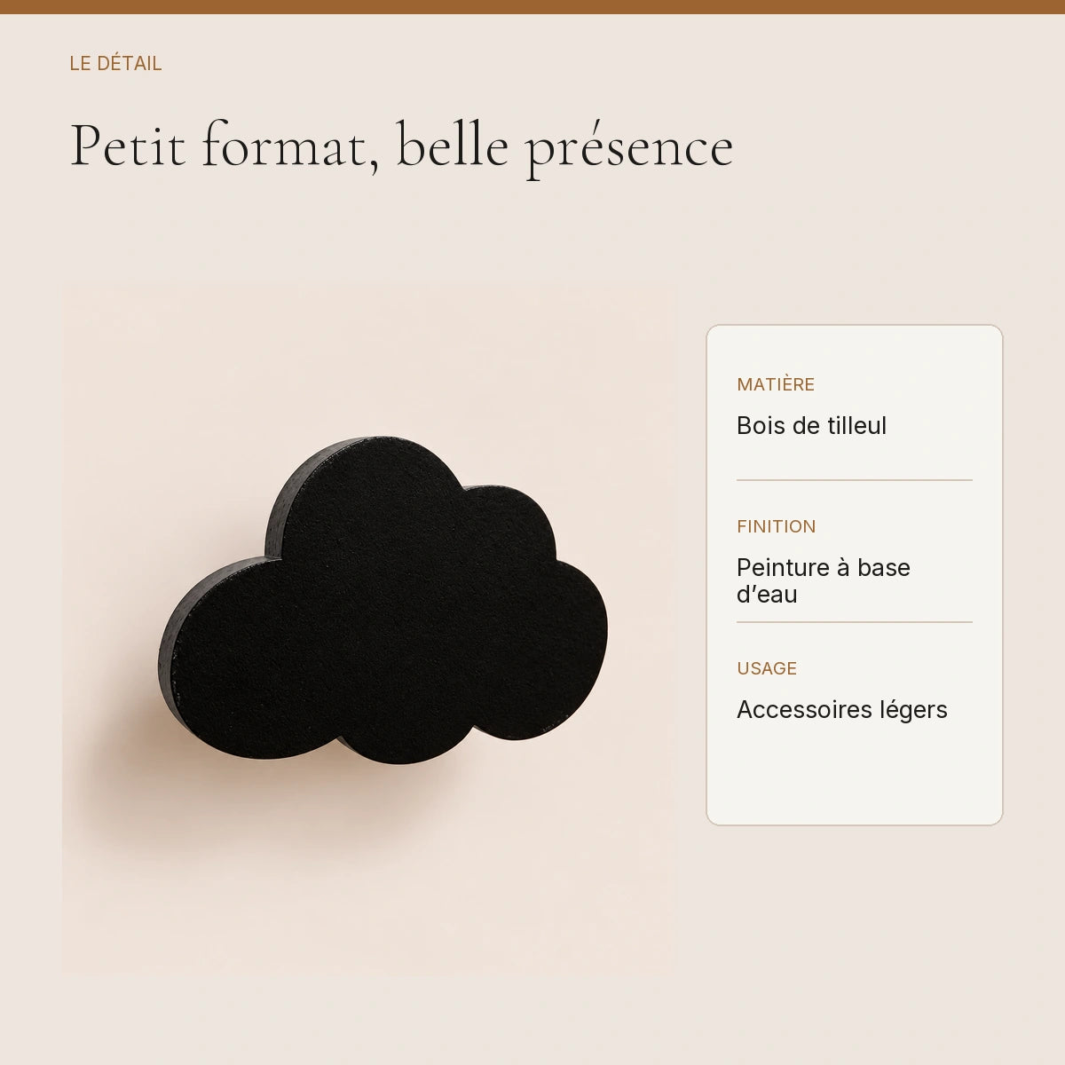 Crochet mural en bois motif Nuage noir pour chambre enfant – détail du bois peint et de la finition