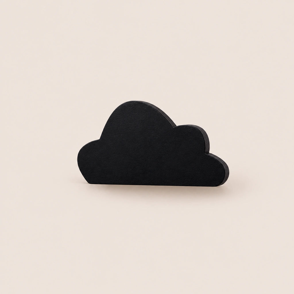 Crochet mural en bois motif nuage noir à base droite pour chambre enfant – vue principale du crochet décoratif sur fond beige