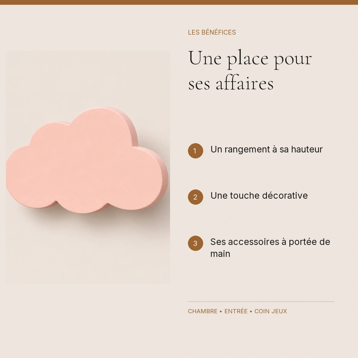 Crochet mural en bois motif Nuage poudré pour chambre enfant – bénéfices pour organiser la chambre enfant