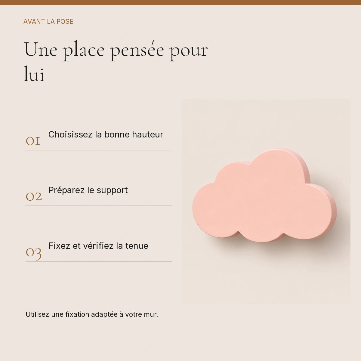 Crochet mural en bois motif Nuage poudré pour chambre enfant – conseils de pose et de fixation murale
