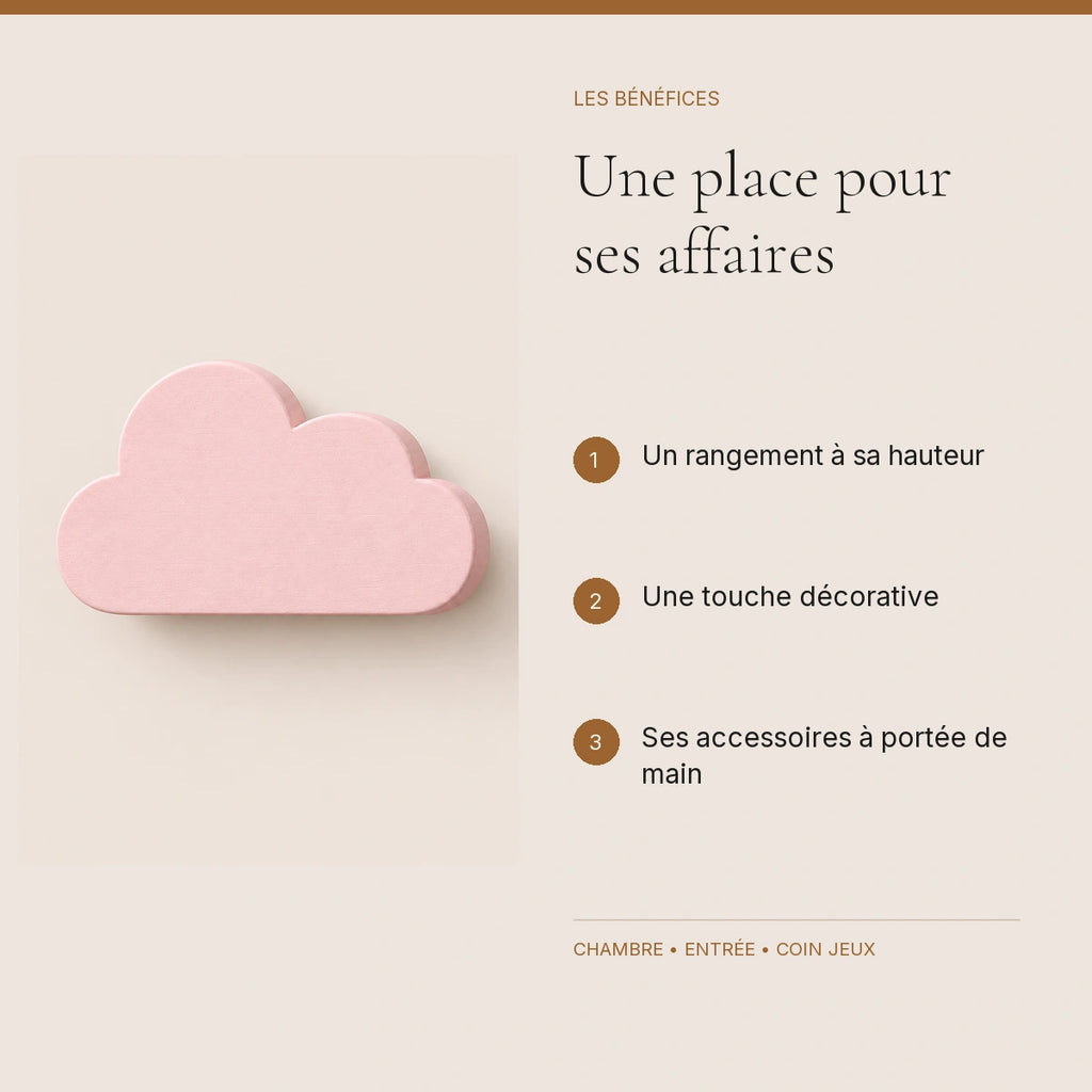 Crochet mural en bois motif nuage poudré à base droite pour chambre enfant – bénéfices pour organiser la chambre enfant