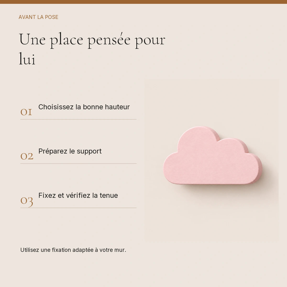Crochet mural en bois motif nuage poudré à base droite pour chambre enfant – conseils de pose et de fixation murale