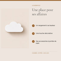 Crochet mural en bois motif nuage blanc à base droite pour chambre enfant – bénéfices pour organiser la chambre enfant