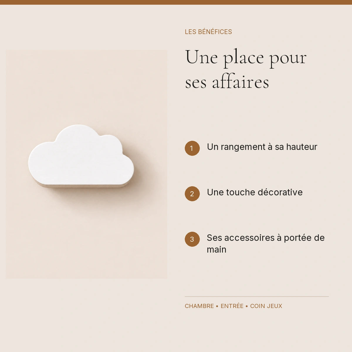 Crochet mural en bois motif nuage blanc à base droite pour chambre enfant – bénéfices pour organiser la chambre enfant