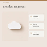 Crochet mural en bois motif nuage blanc à base droite pour chambre enfant – idées pour ranger les accessoires enfant