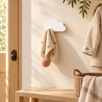Crochet mural en bois motif nuage blanc à base droite pour chambre enfant – dans une entrée familiale