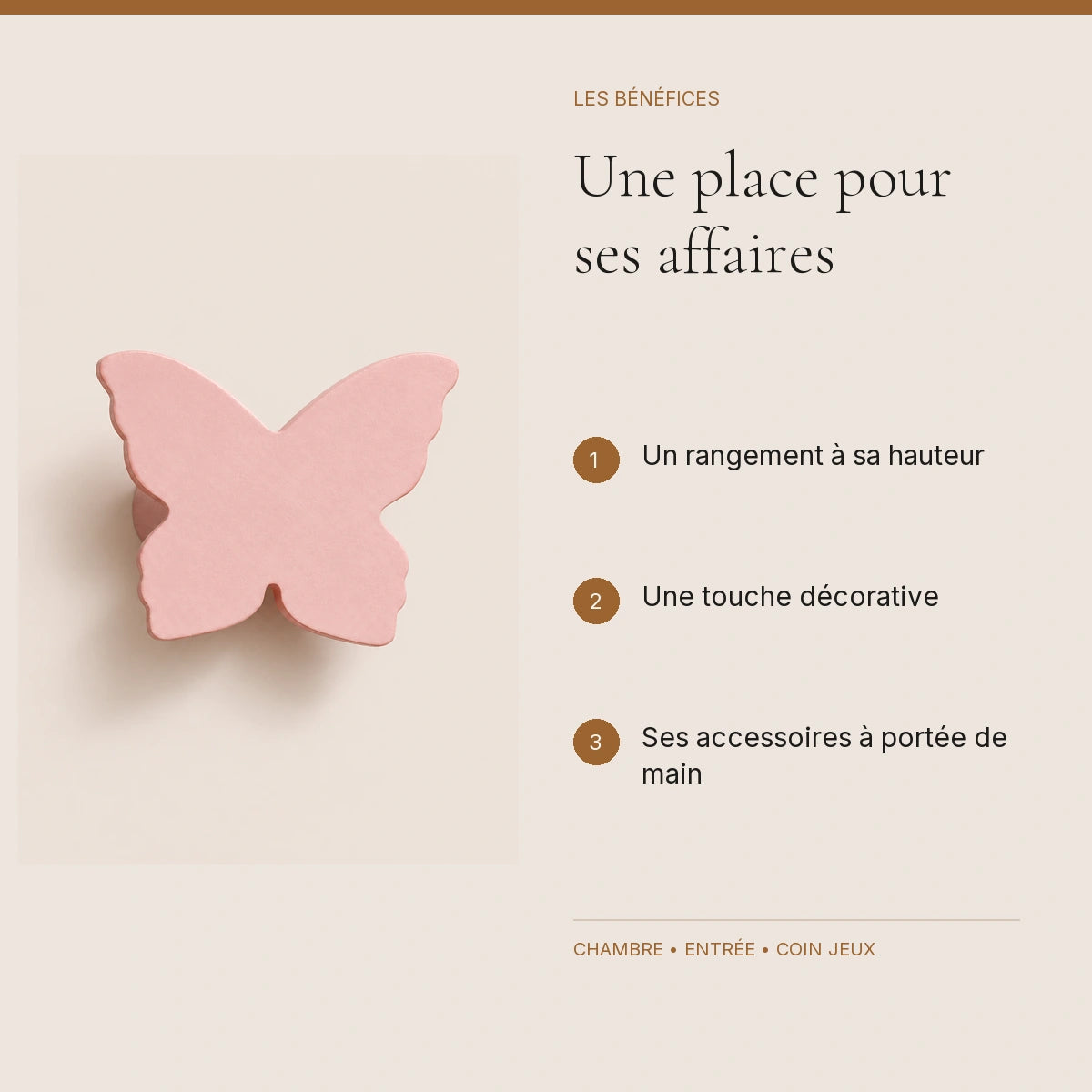 Crochet mural en bois motif Papillon rose pour chambre enfant – bénéfices pour organiser la chambre enfant