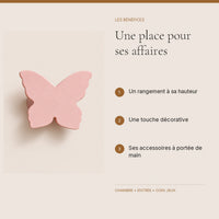 Crochet mural en bois motif Papillon rose pour chambre enfant – bénéfices pour organiser la chambre enfant