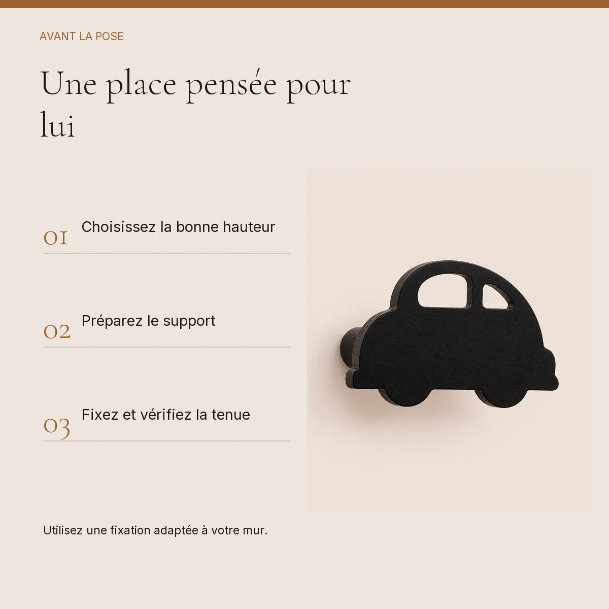 Crochet mural en bois motif Voiture noire pour chambre enfant – conseils de pose et de fixation murale