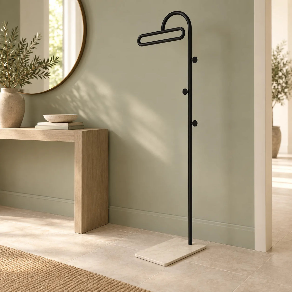 Porte-manteau portant metal noir 175 cm — dans une entrée aménagée