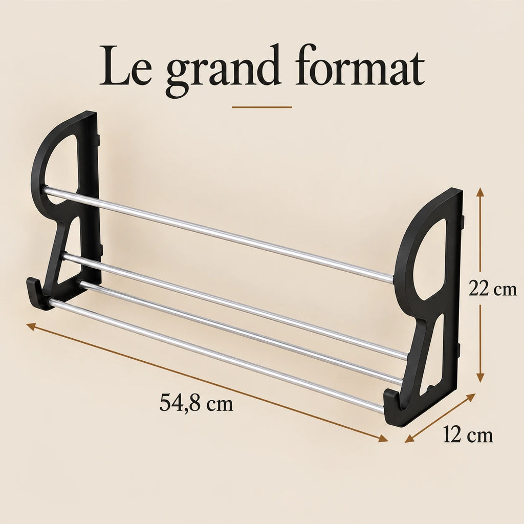 Dimensions du rangement chaussures L : 54,8 × 22 × 12 cm.