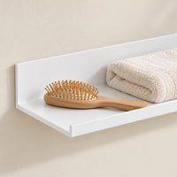 Étagère salle de bain avec rebord blanche 40 cm : finition et accessoires en situation