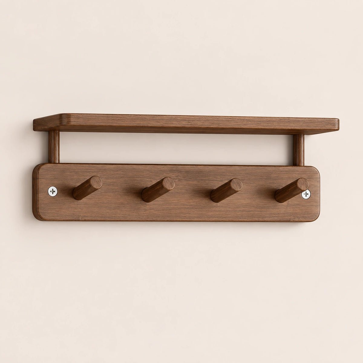 Étagère murale avec crochets noyer 33 cm - vue principale sur fond beige