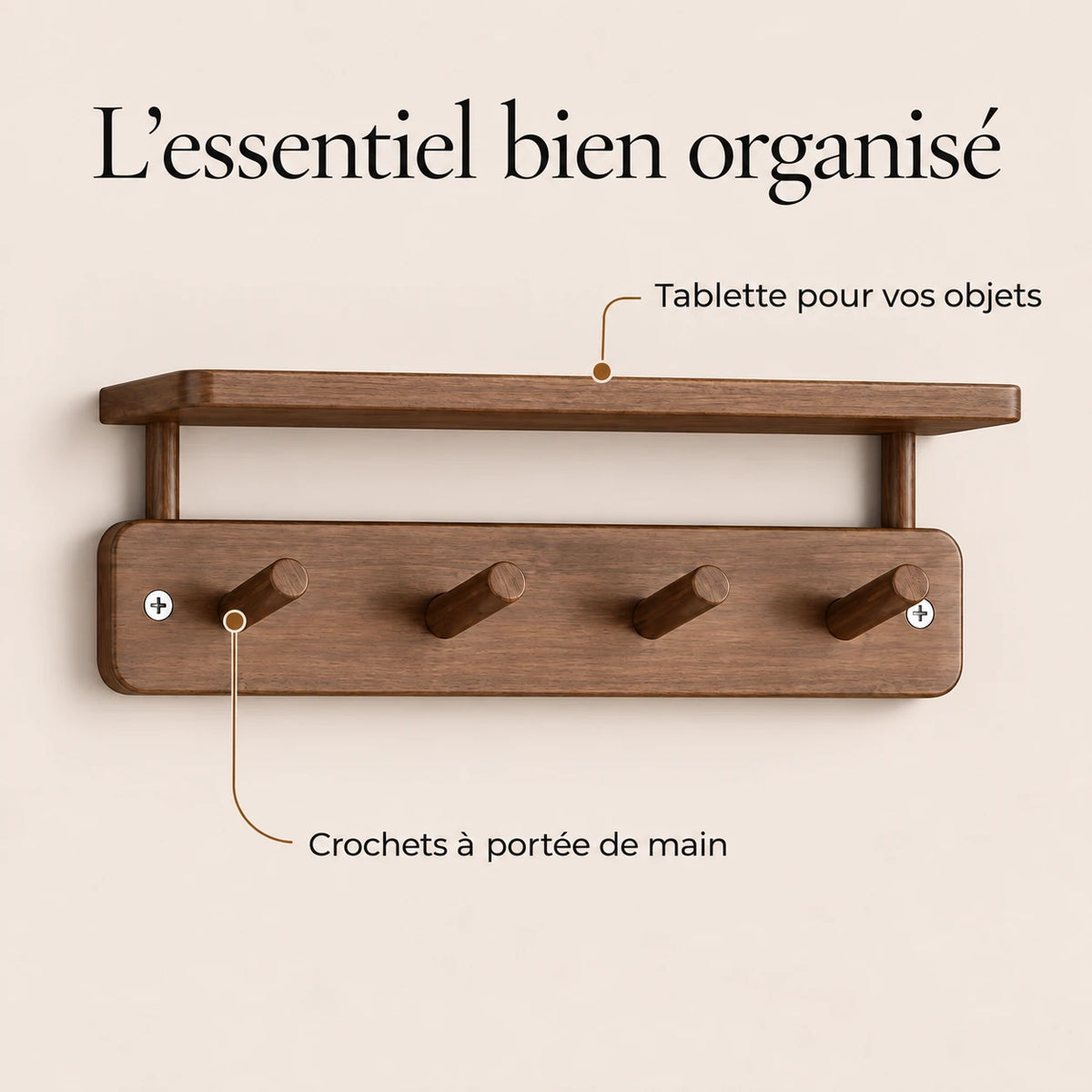 Étagère murale avec crochets noyer 33 cm - bénéfices et organisation