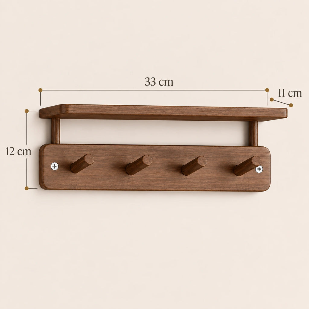 Étagère murale avec crochets noyer 33 cm - dimensions du produit