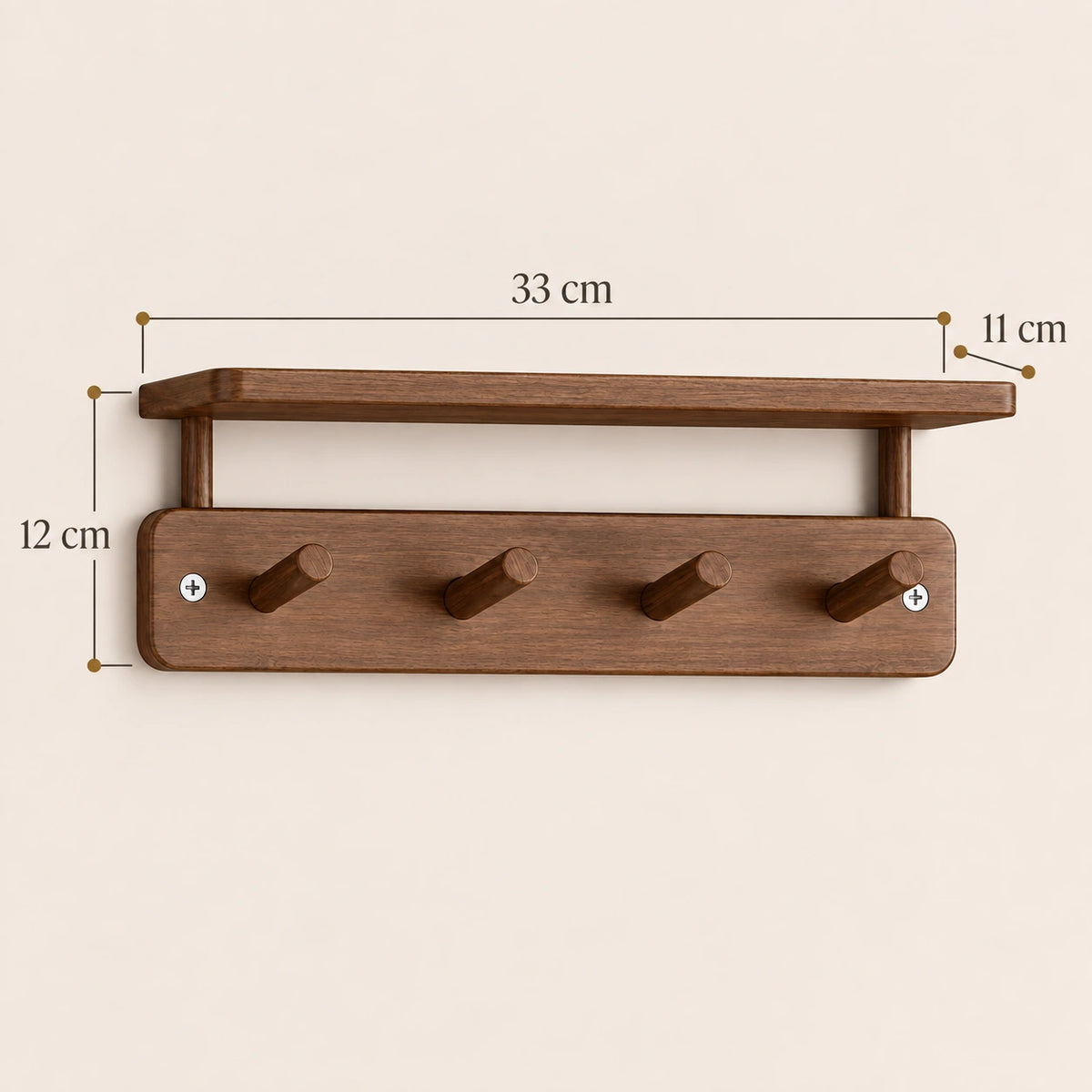 Étagère murale avec crochets noyer 33 cm - dimensions du produit