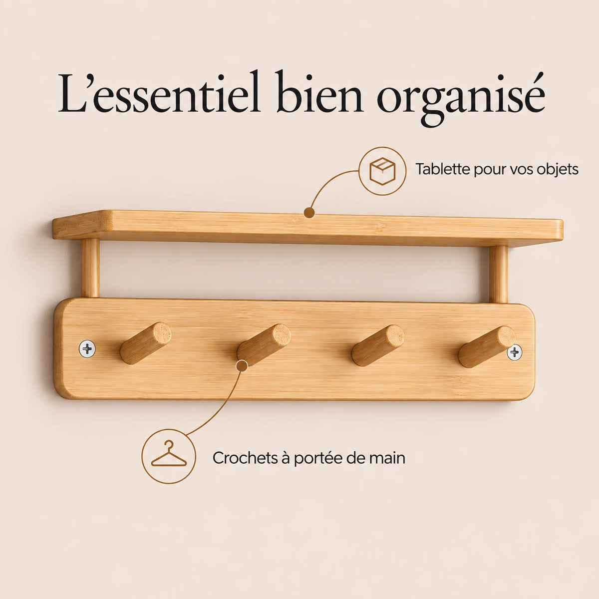 Porte-manteau mural avec étagère bambou 33 cm - bénéfices et organisation