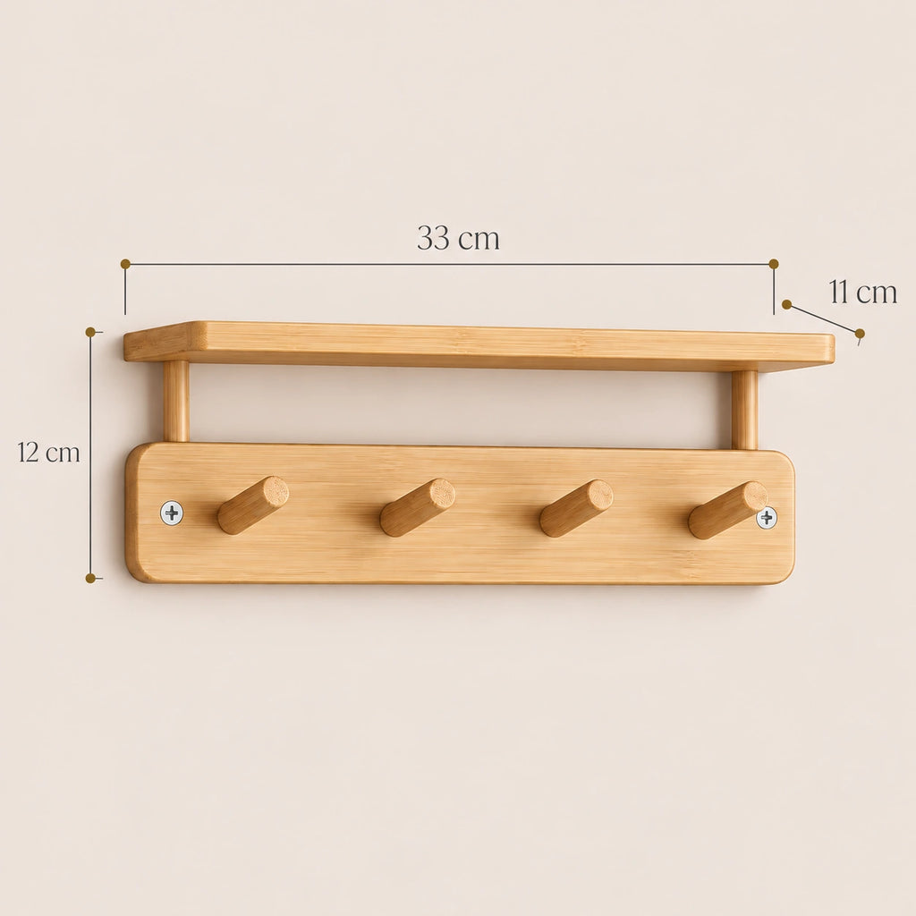 Porte-manteau mural avec étagère bambou 33 cm - dimensions du produit