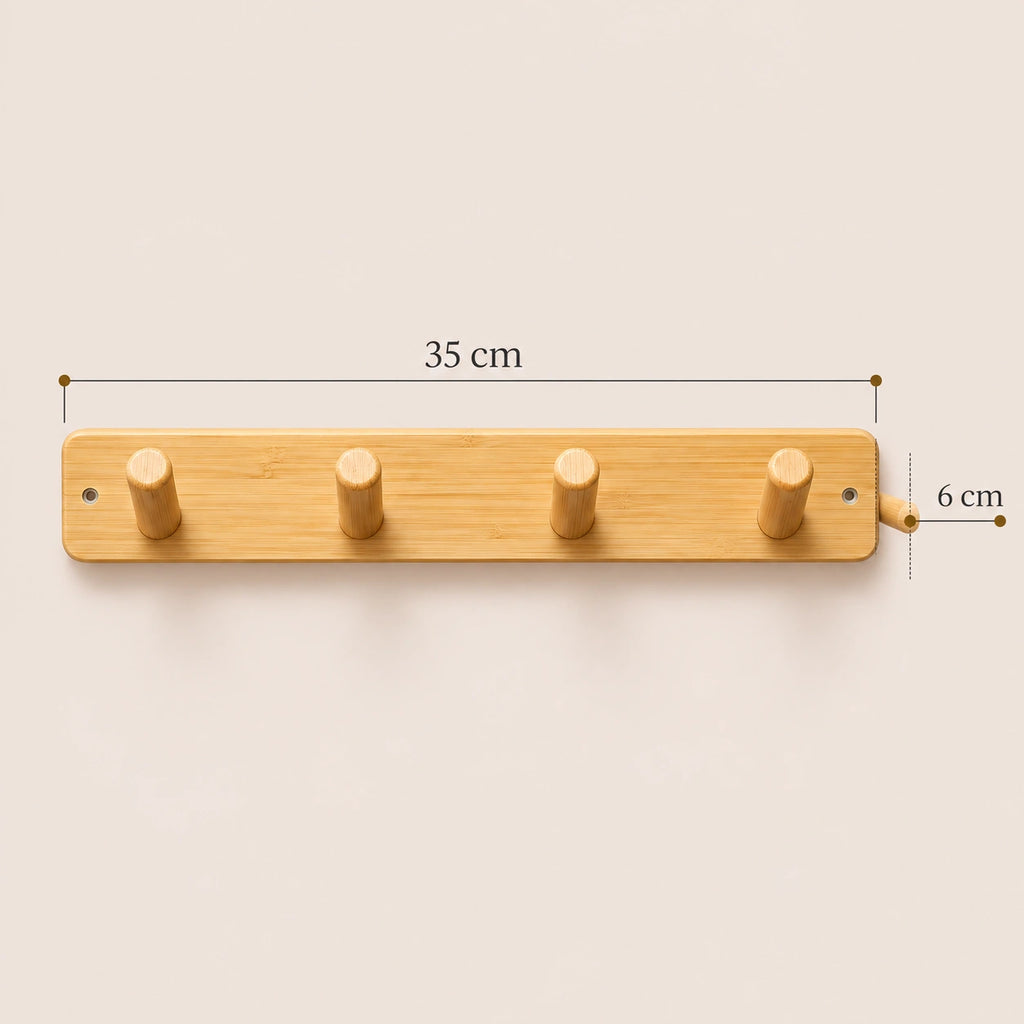Porte-manteau mural bambou 4 crochets 35 cm - dimensions du produit