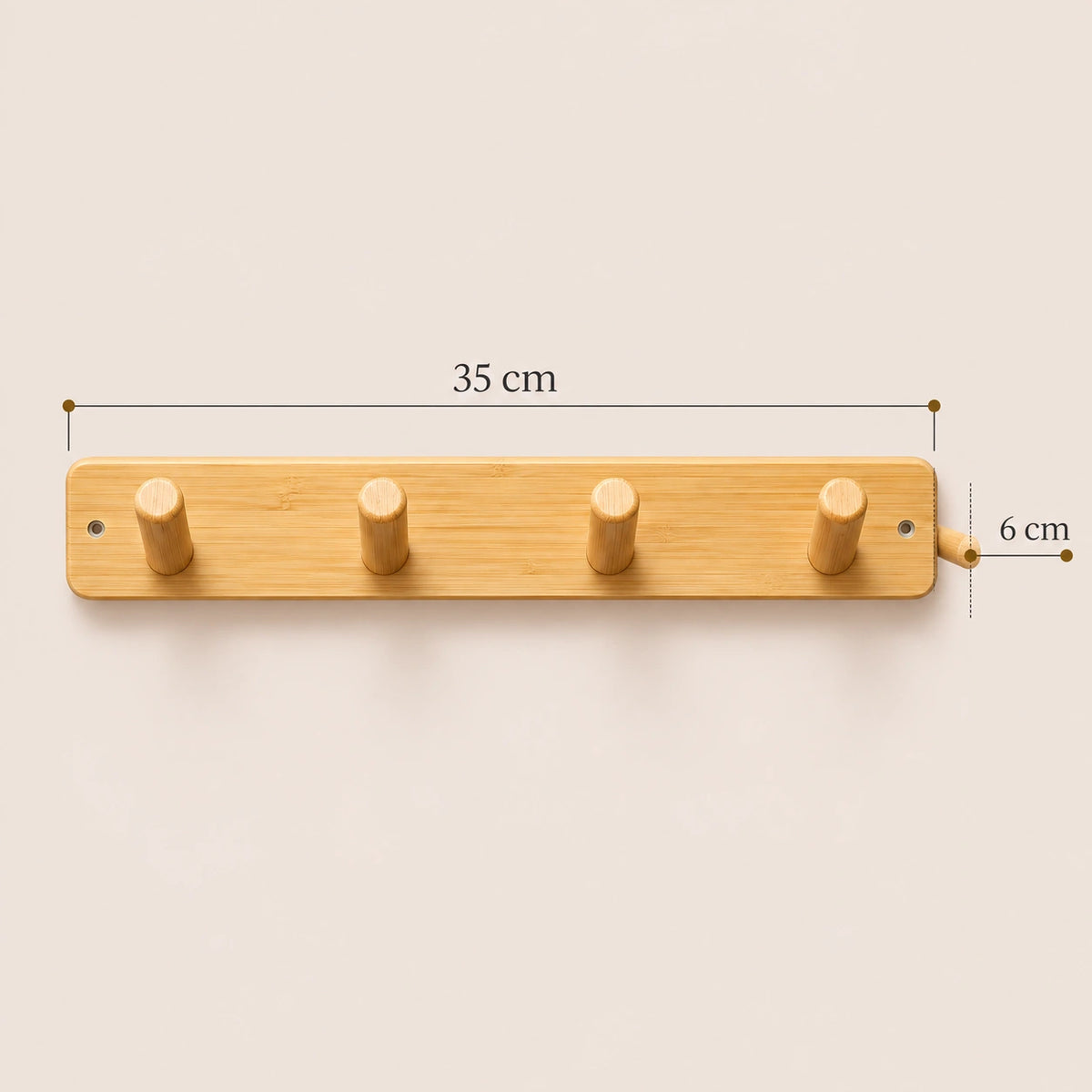 Porte-manteau mural bambou 4 crochets 35 cm - dimensions du produit