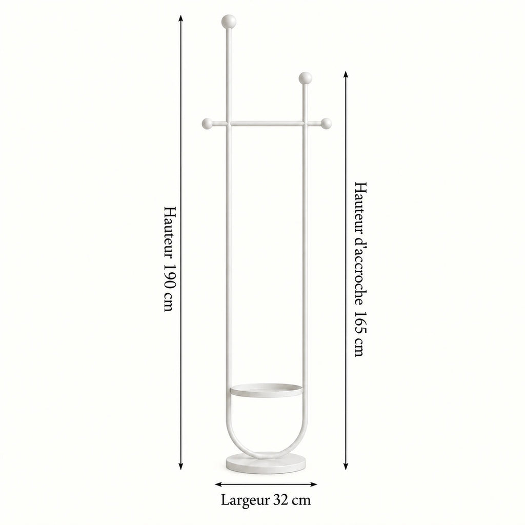 Portant sur pied design métal blanc 190 cm : dimensions 190 cm, hauteur d'accroche 165 cm et largeur 32 cm