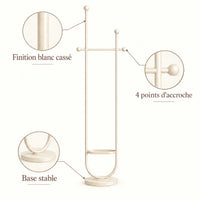 Portant sur pied design métal blanc cassé 190 cm : finition, quatre points d'accroche et base stable