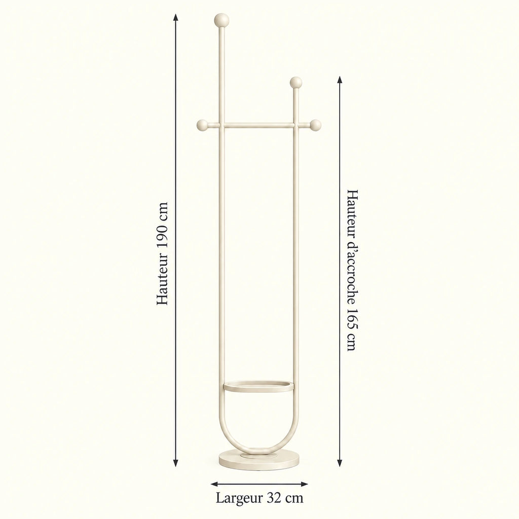 Portant sur pied design métal blanc cassé 190 cm : dimensions 190 cm, hauteur d'accroche 165 cm et largeur 32 cm